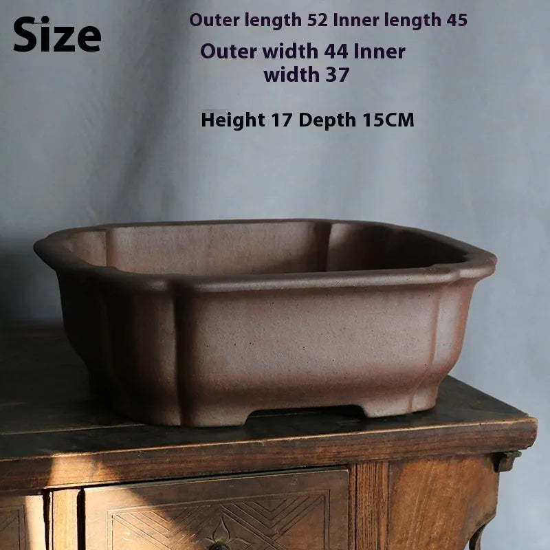 Purple sand rectangular bonsai flower pot in modern minimalist style on wooden floor