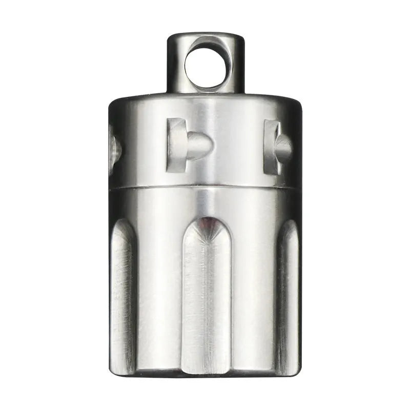 Pure titanium waterproof compartment storage tank with five T10 size options on a white background