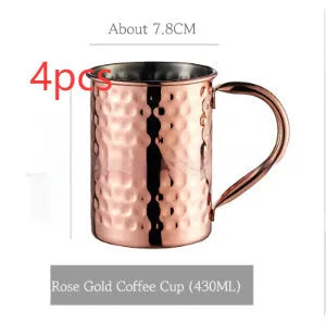 Stainless steel Moscow Mule cup with copper interior in silver, gold, rose gold or black colours
