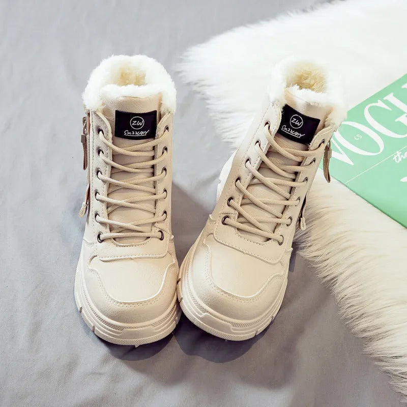 Women's plus size tall snow boots with lace-up front and fleece lining