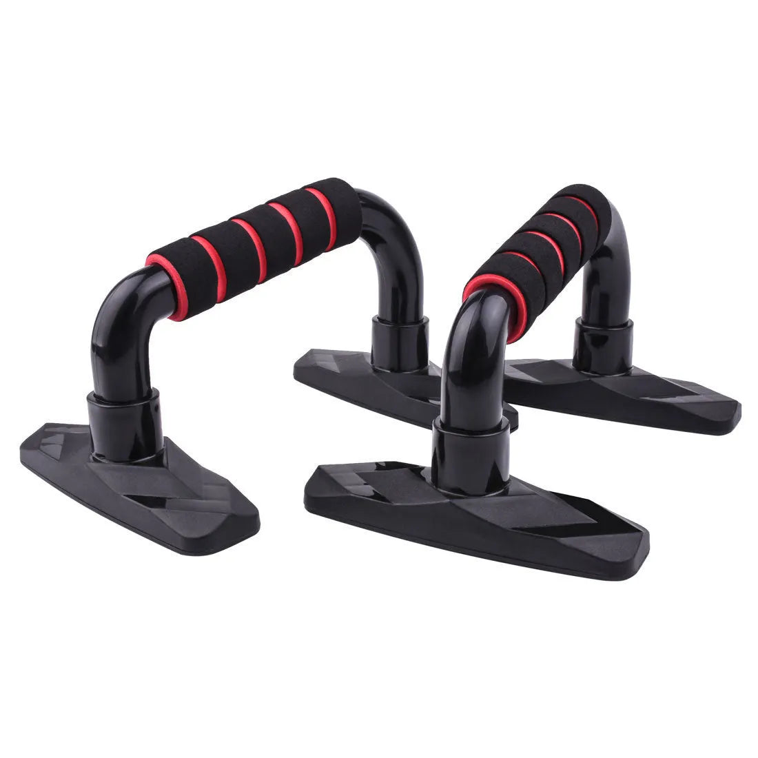 Pair of I-shaped push up bars with diamond pattern textured handles in blue colour for home strength training