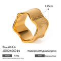 Women's stainless steel geometric wave ring with wide band surface and Korean style design