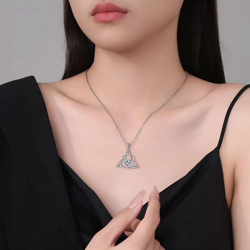 Geometric Celtic knot pendant necklace for women in copper with electroplated colour finish