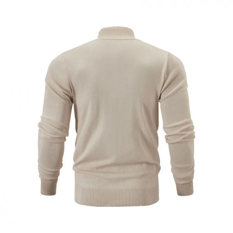 Men's casual stand collar cotton zipper sweater in a loose cardigan fit