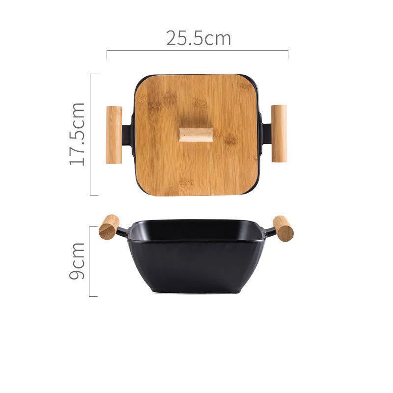 Modern irregular-shaped porcelain ceramic serving bowl with matching lid