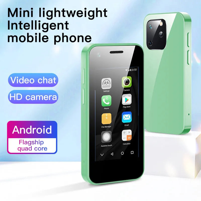 Compact Android smartphone with 2.5-inch screen in Phantom Night Black colour on a white background.