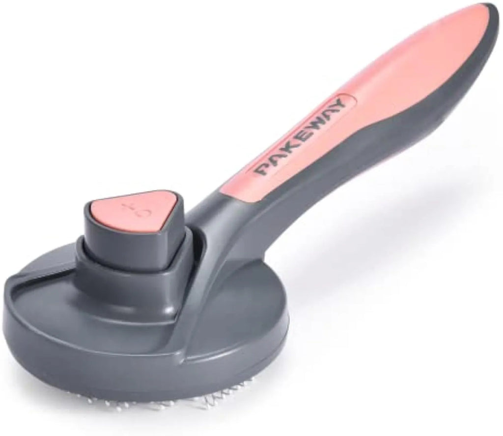 Black Rhino grey self-cleaning slicker brush for grooming cats and dogs with one-click button.