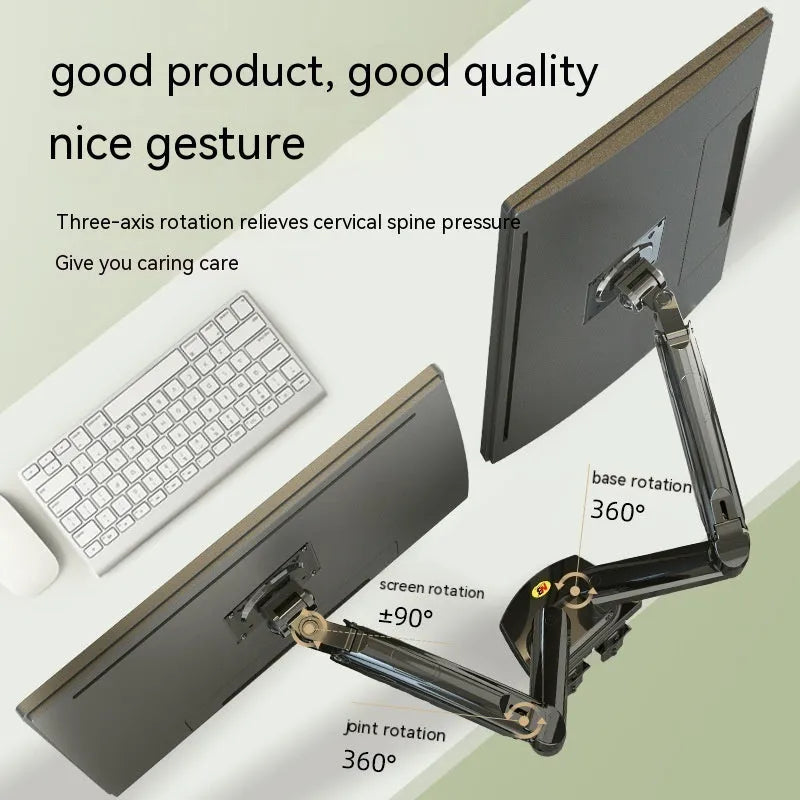 Dual screen monitor bracket with lifting mechanism in aluminium alloy and plastic construction