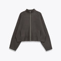 Women's stand collar zipper knitted coat with contrast stripes in a casual style