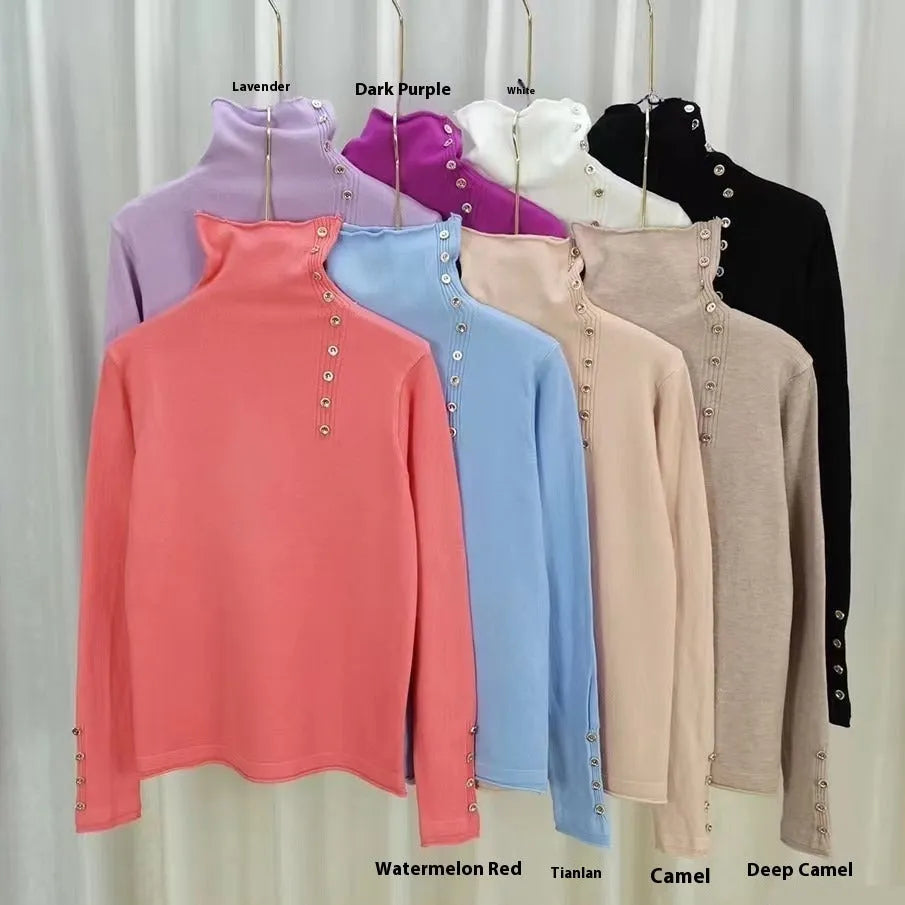 Slim fit knitted bottoming shirt with 3D pattern in core-spun yarn, shown in multiple colour options