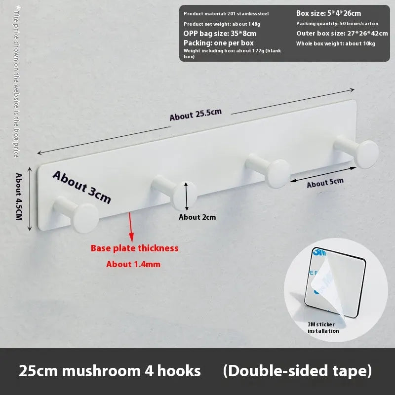 Iron wall-mounted coat hooks with adhesive backing in three sizes for no-drill installation