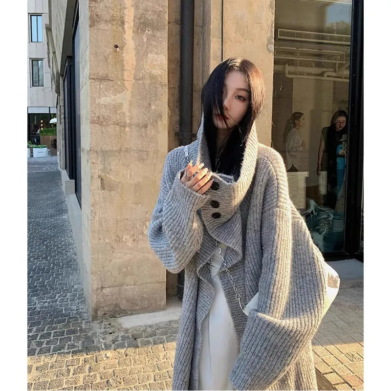 Chenille large lapel long cardigan jacket for women, autumn winter, average size, colour camel