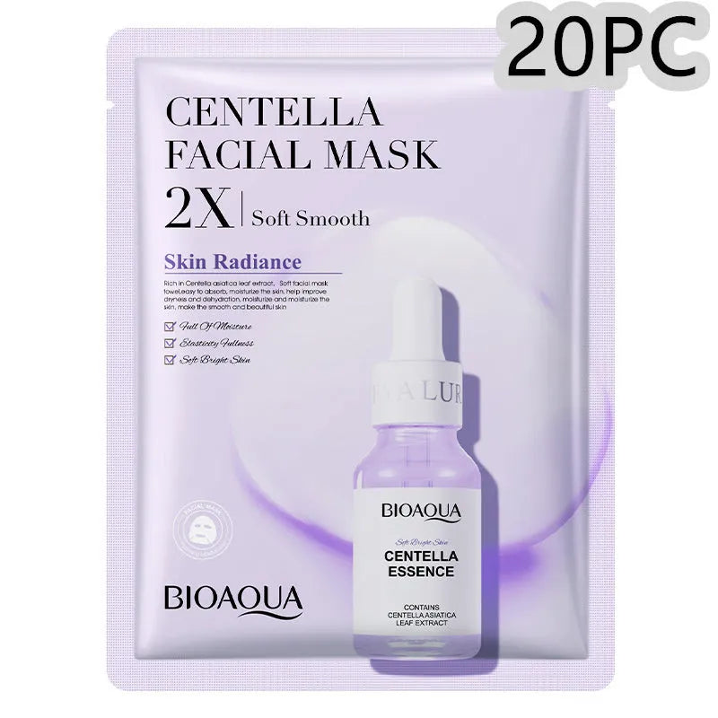 Single sheet of a white collagen face mask and a multi-pack box of 30g facial sheet masks.