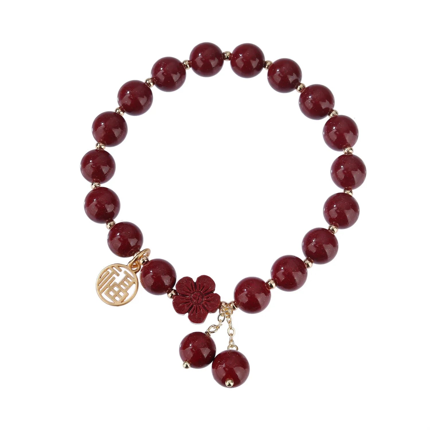 Women's cinnabar bracelet with purple gold sand colour and Fu character design elements