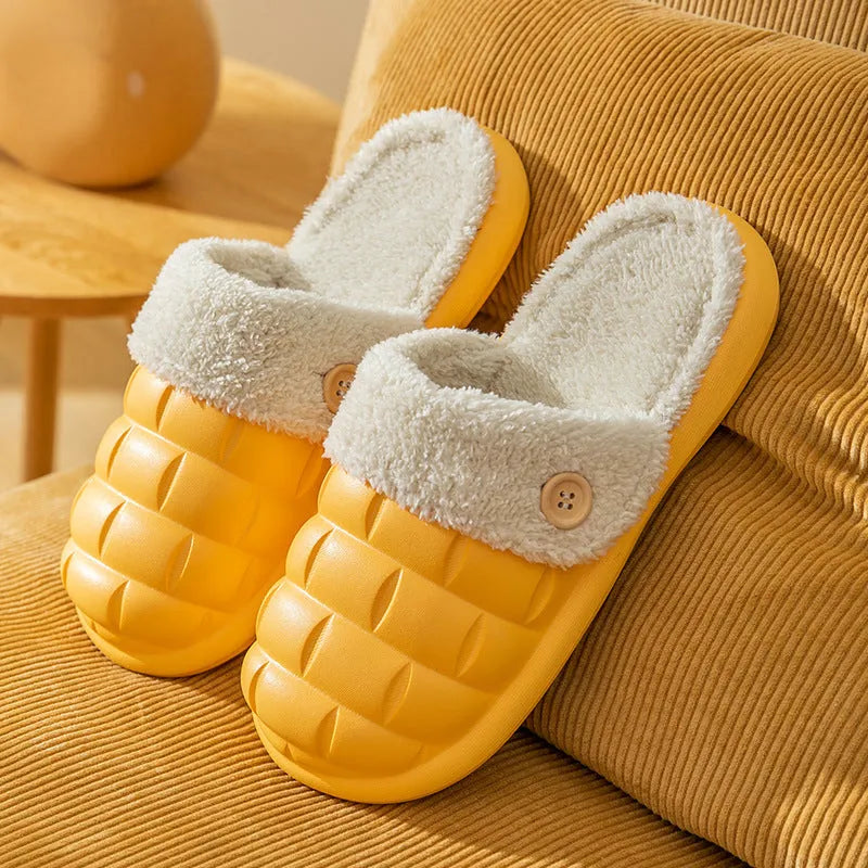 Women's EVA detachable slippers with plush lining in pink, green, yellow, white, grey, or black.