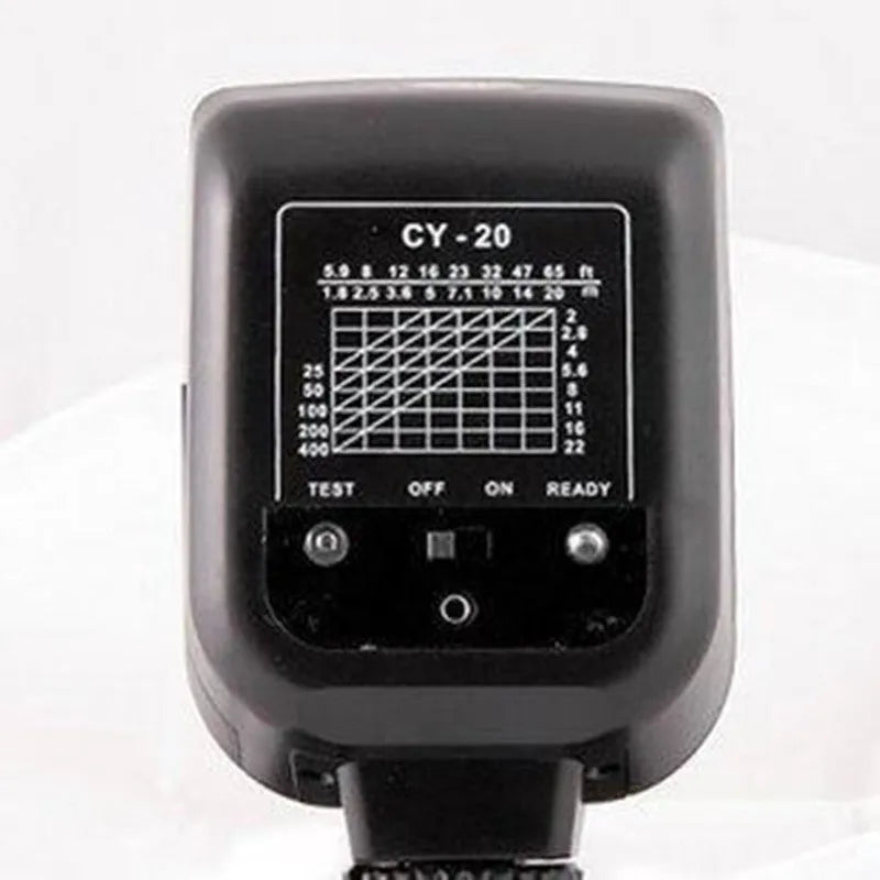 Compact SLR camera flash unit with 90-degree tilt adjustment shown mounted on camera