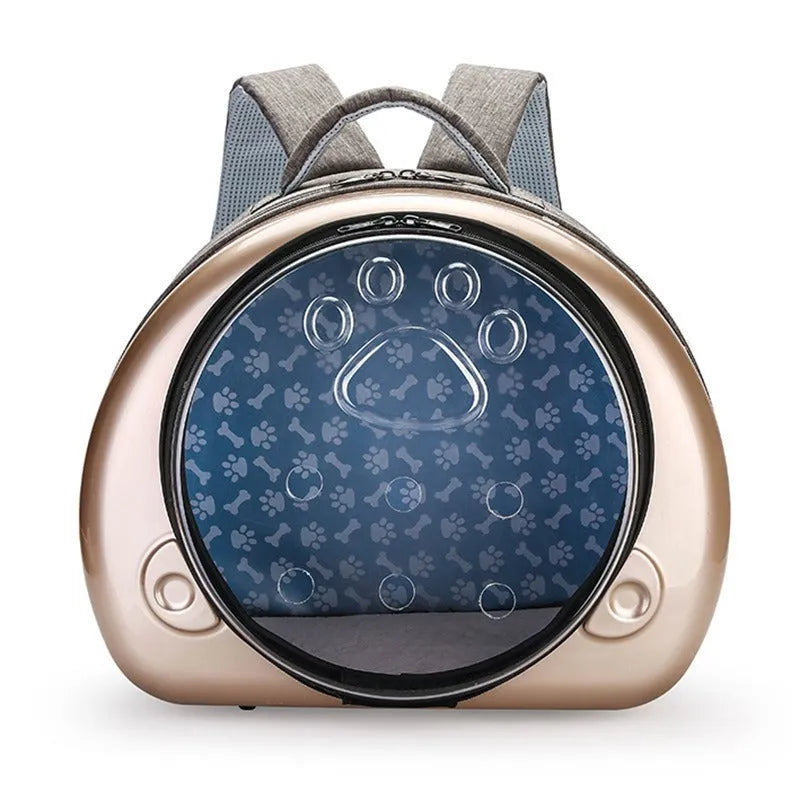 Transparent space capsule cat carrier bag with hard PC canvas shell and coloured front cover