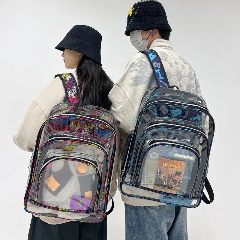 Transparent PVC waterproof backpack with voile inner bag in colour options