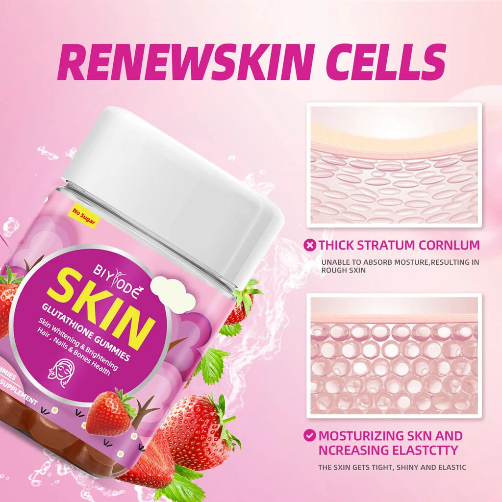 Bottle of private label skin whitening gummies with glutathione and collagen ingredients