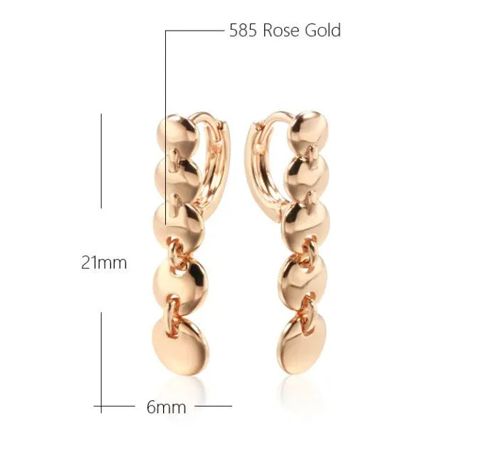 Retro gold-coloured long round circle earrings with woven copper texture and drop dangle design