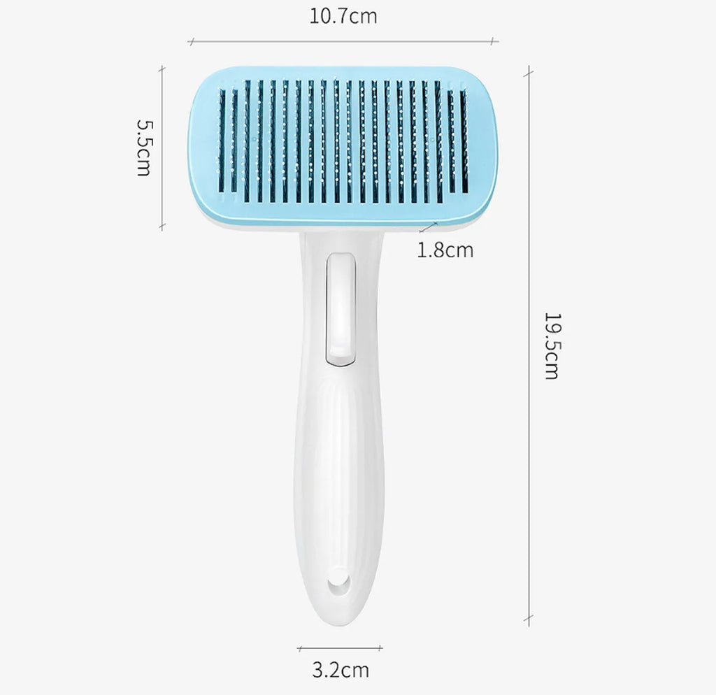 Automatic pet hair removal comb in blue colour with one-click system for dog and cat grooming
