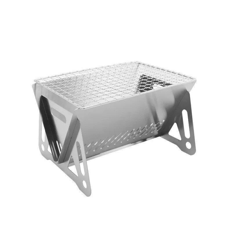 Stainless steel folding barbecue grill with large cooking surface and storage bag