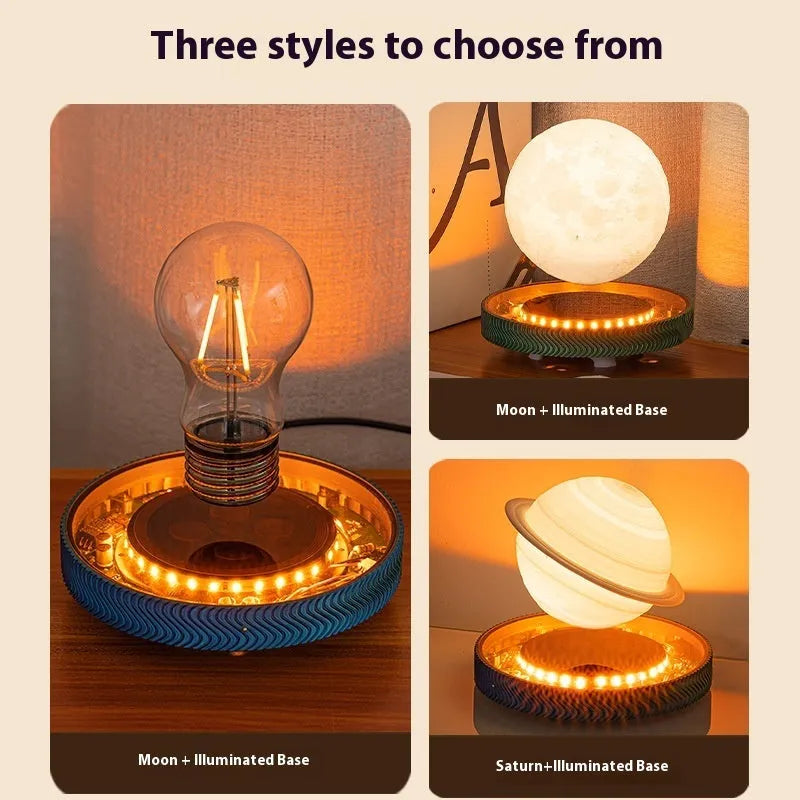Magnetic suspension moon night lamp with 3D printed celestial design in floating decorative style