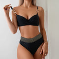 Black European and American style bikini swimsuit with high elasticity polyester construction