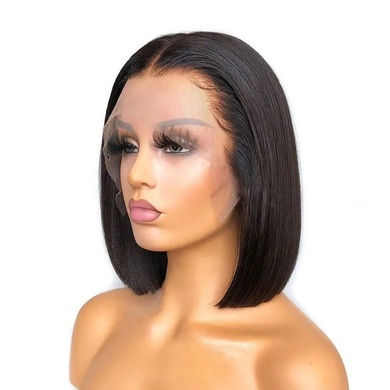 Real lace headband human hair wig in natural colour with 13x4 bob lace, 150% density, 16 inch length