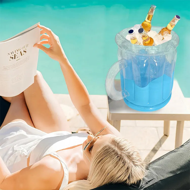 Yellow inflatable PVC ice bucket for portable drink cooling at parties and outdoor events