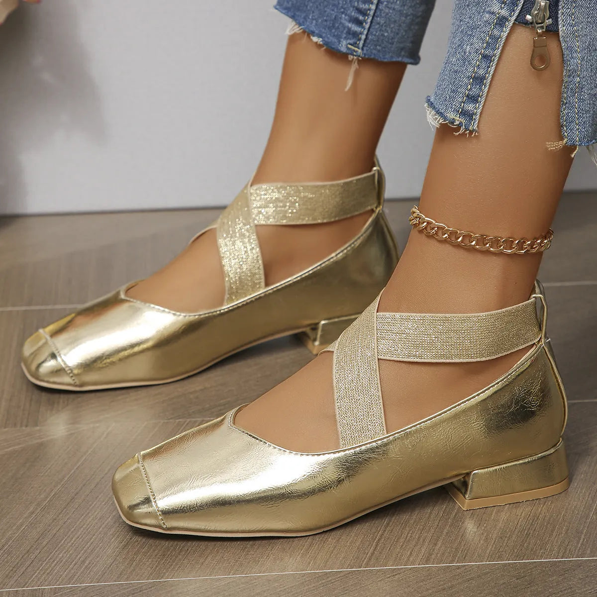 Slip-on French evening pumps with skirt, low heel, square toe, artificial PU upper, available in black