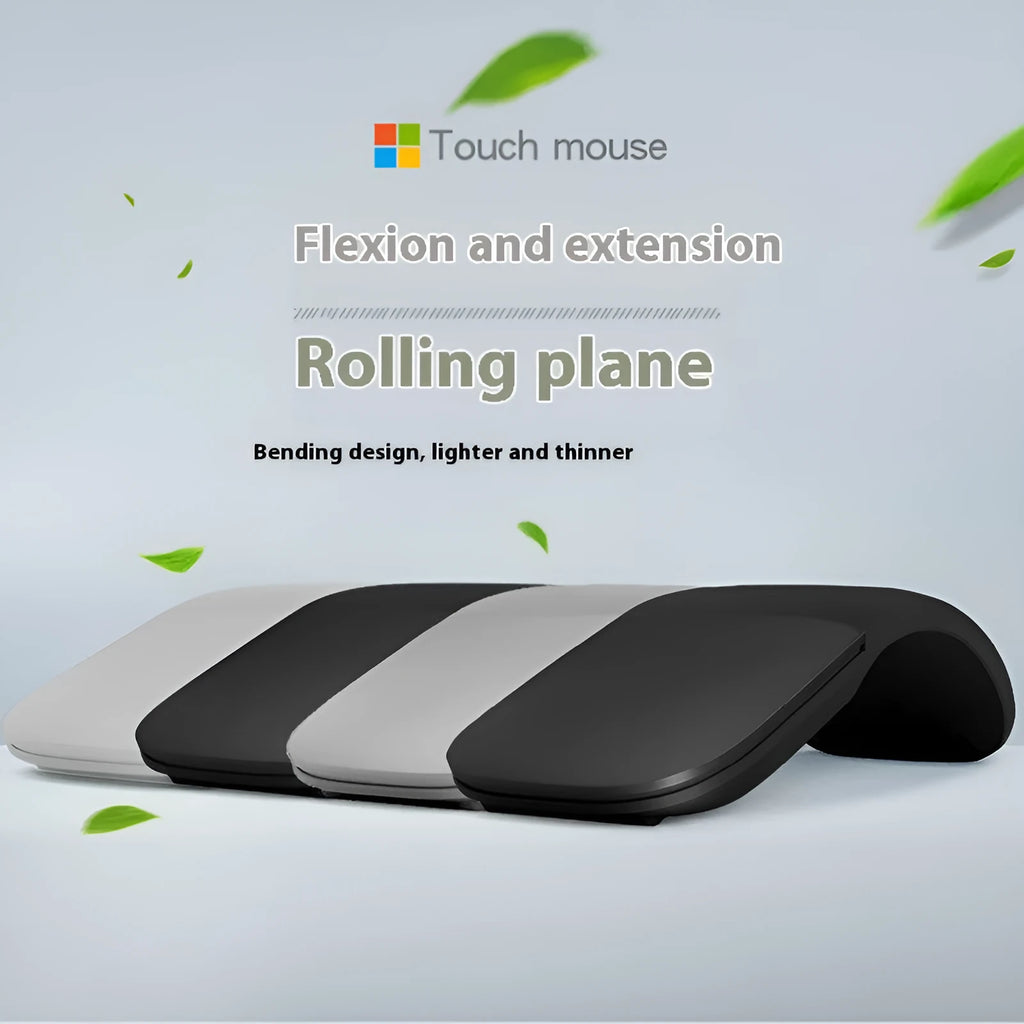 Folding Bluetooth touch wireless mouse showing compact design and multiple colour options