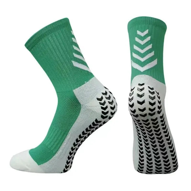 Men's mid-calf athletic socks with geometric patterns and silicone anti-slip grips