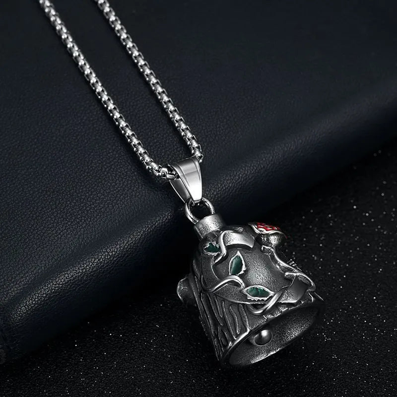 Titanium steel vintage polished motorcycle lucky bell with double-sided epoxy rose design