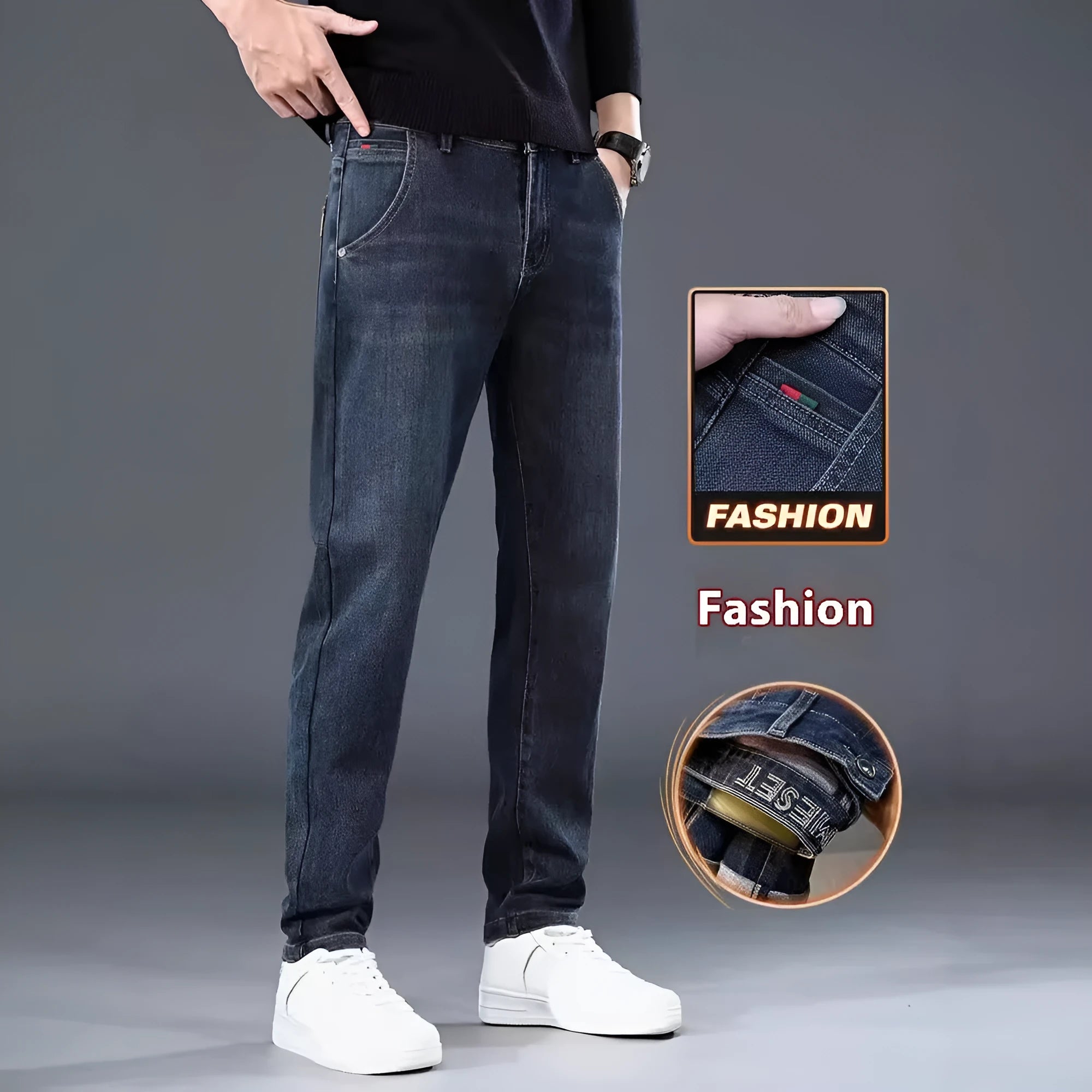 Men's slim straight polyester trousers with micro elasticity in blue grey or black