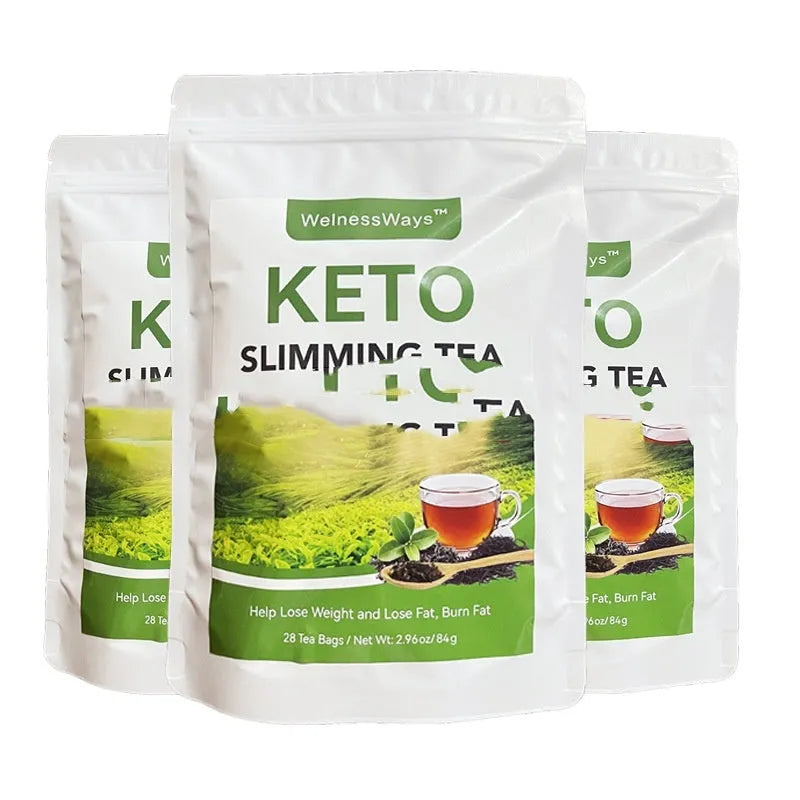 Single tea bag from a 28-day herbal slimming tea programme for women, showing one of thirteen variety options.