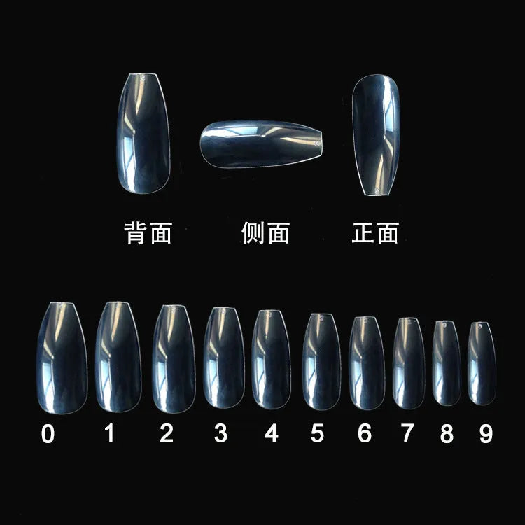 500 clear false nails in various sizes with ABS material for professional nail applications