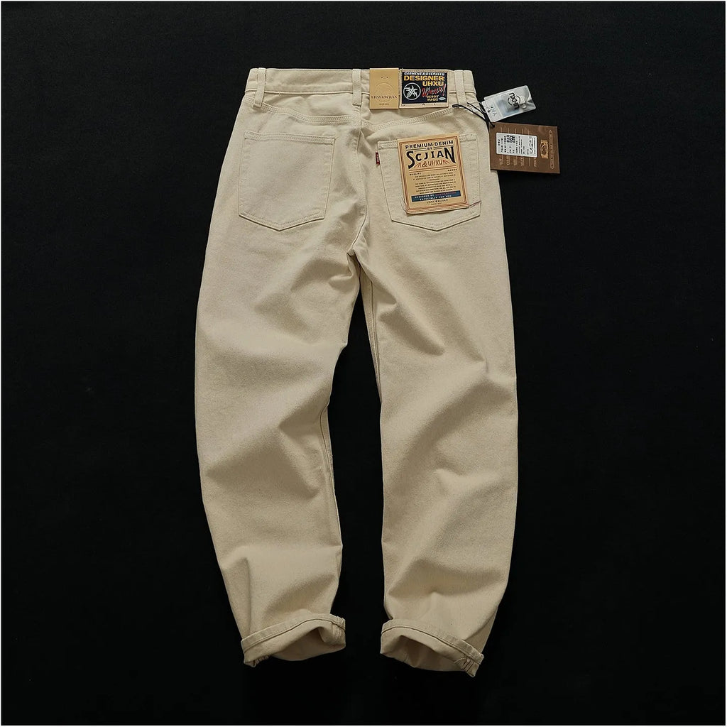 Men's casual straight-leg cotton trousers in original embryo colour, washed finish, sizes 28-38