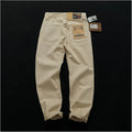 Men's casual straight-leg cotton trousers in original embryo colour, washed finish, sizes 28-38