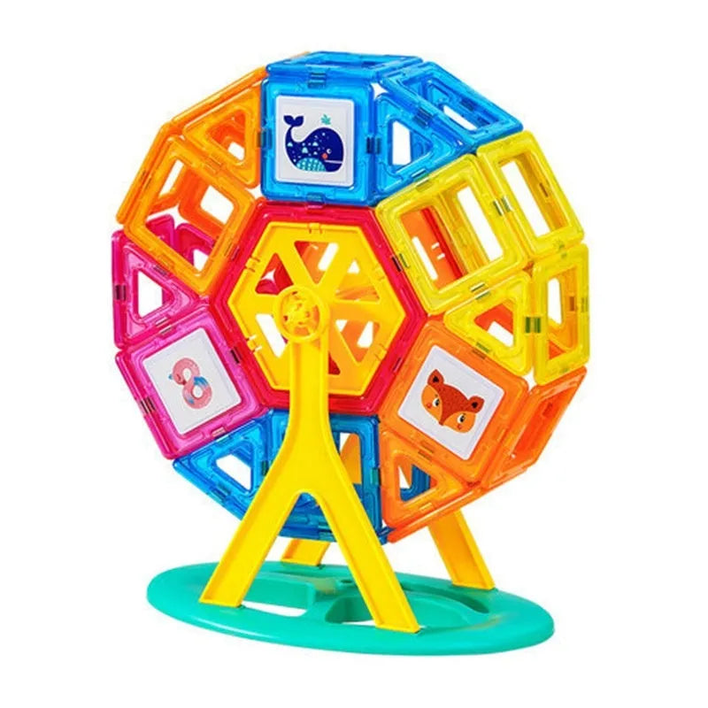 Magnetic building blocks set of plastic tiles in assorted colours for children ages 3-6