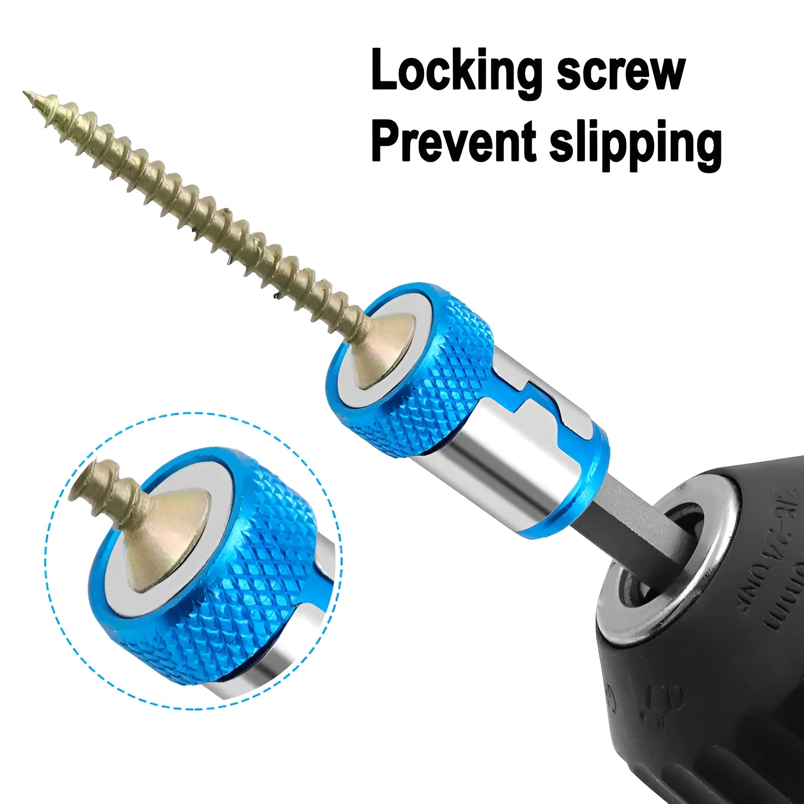 Light blue magnetic screwdriver bit with slotted head and high-carbon steel construction