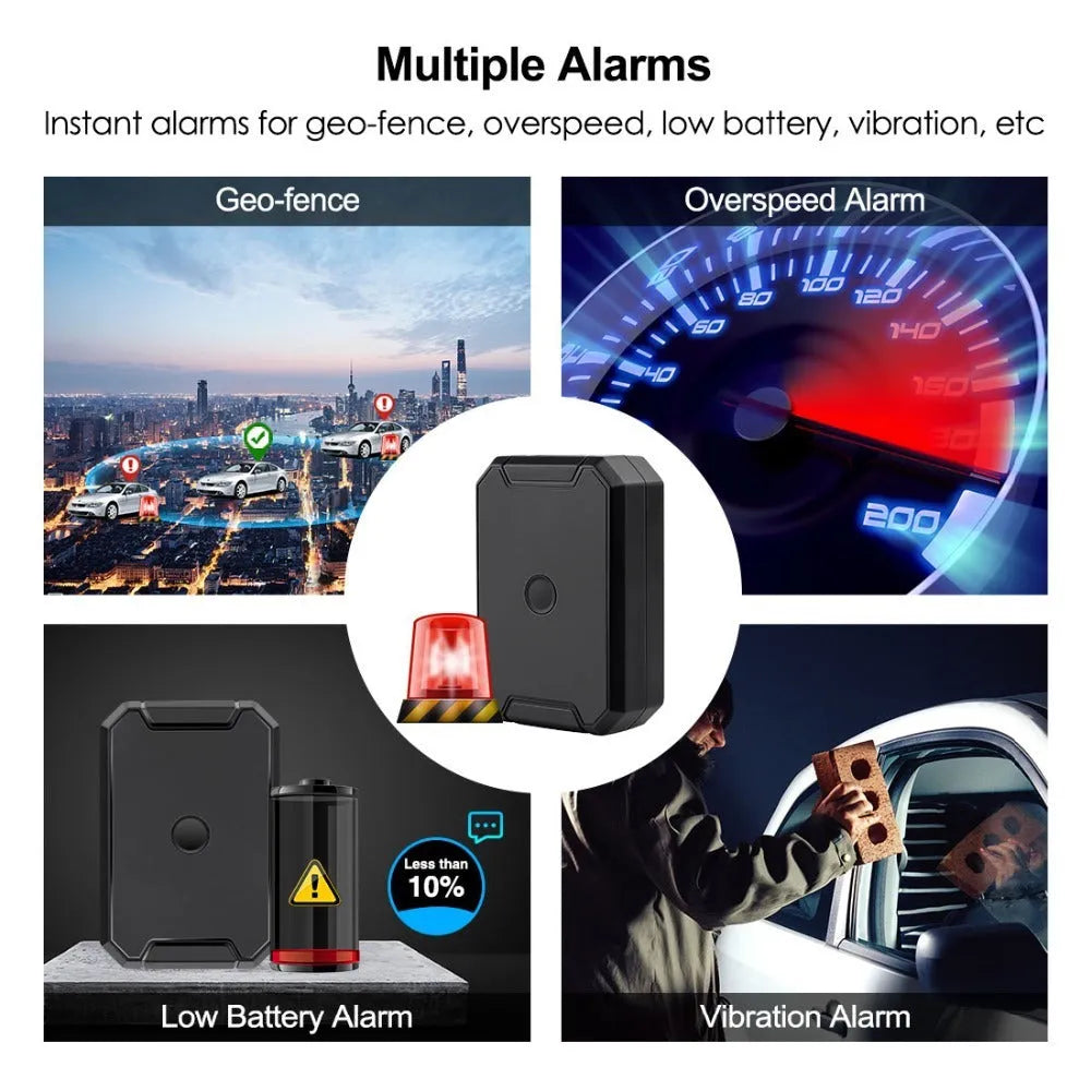 Black GPS car tracker with 6000mAh battery and ceramic antenna for vehicle security