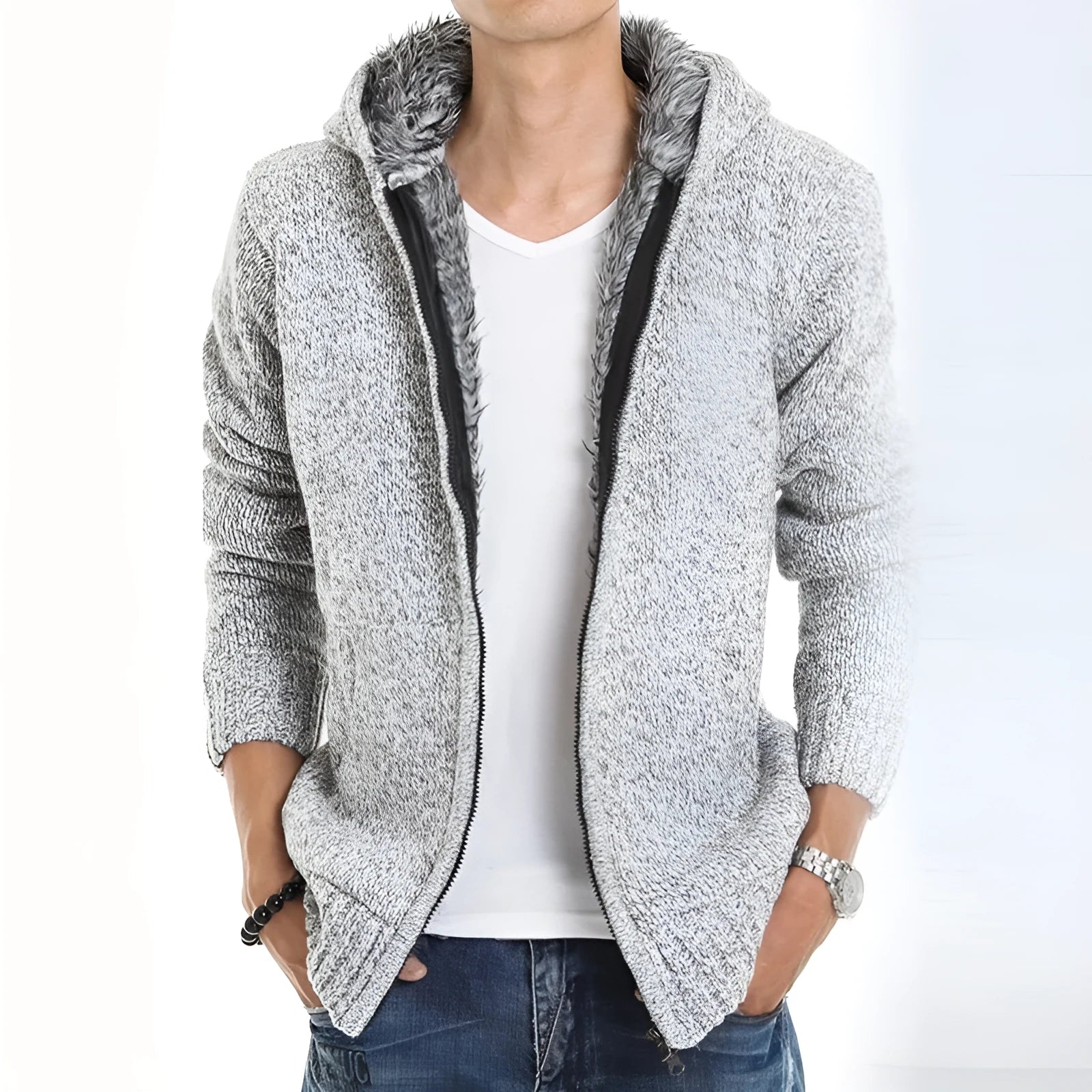 Warm blended wool and acrylic jacket in Black for Asian sizes L to 3XL