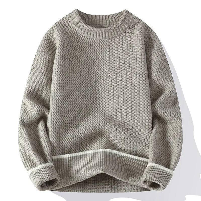 Men's grey loose fit round neck sweater with chemical fibre blending fabric for autumn wear