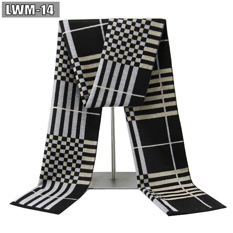 Men's plaid imitation cashmere scarf with tassels, over 175cm long, in a business style