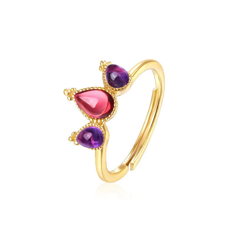Sterling silver 925 ring with drop-shaped garnet gemstone inlay, photo colour, 1.3 grammes, women's simple style