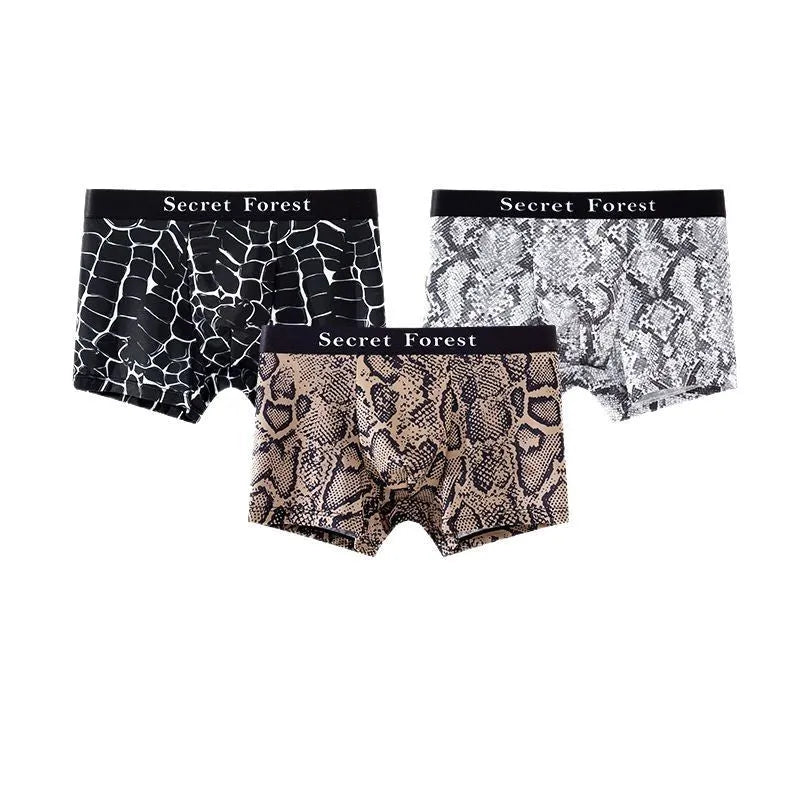Men's thin loose knit polyester boxer shorts in black, grey, or brown colours on a mid-waist fit