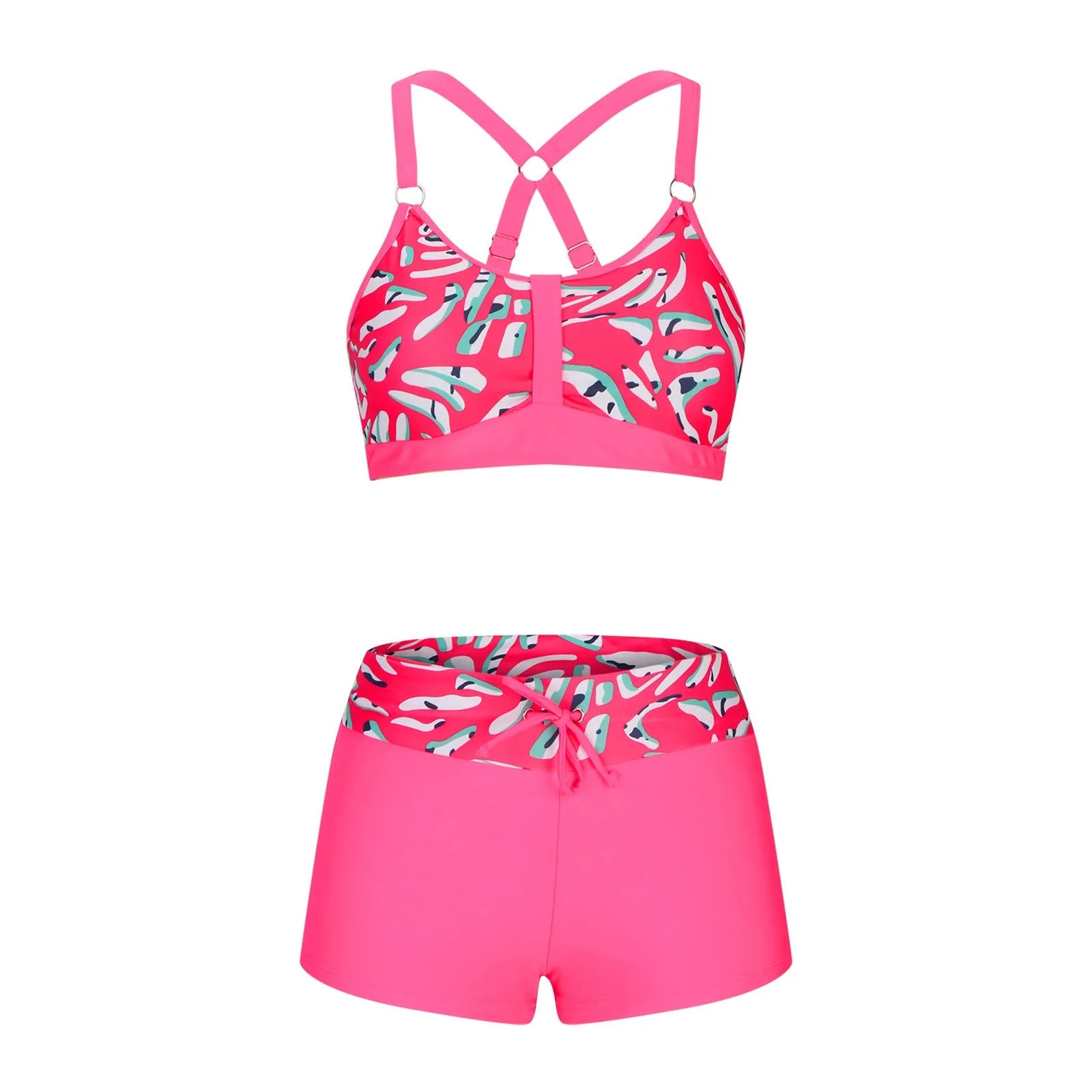 Women's floral print split bikini swimsuit set in polyester fabric