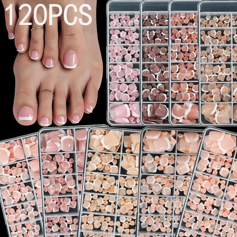 120 French white edge full square toe nail pieces in nude colours for short nail application