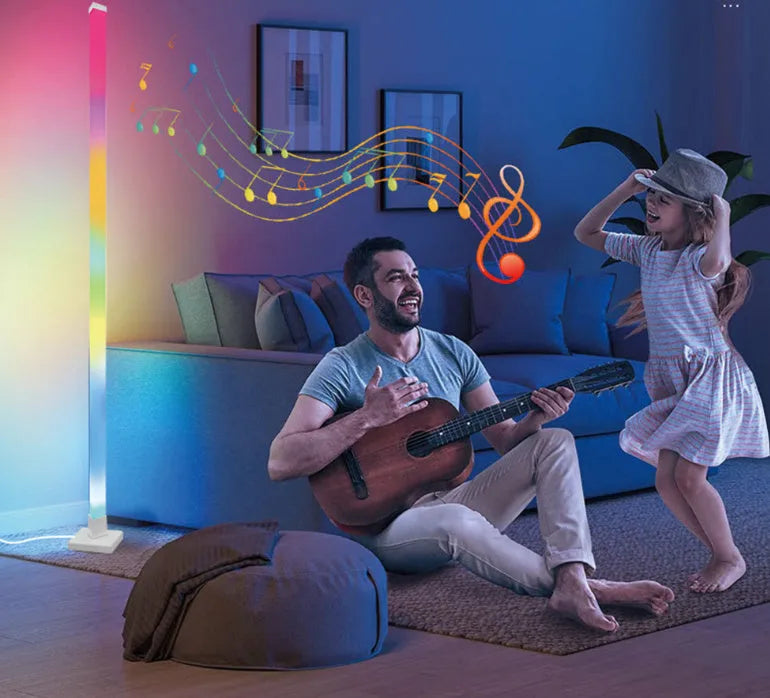 Corner floor lamp with remote control, colourful colour-changing LED, 120cm or 150cm length, modern style